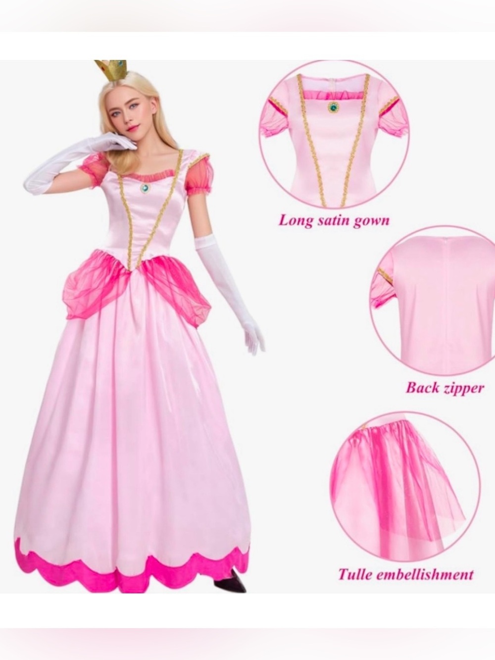 Princess Peach Satin Gown - Adult Costume